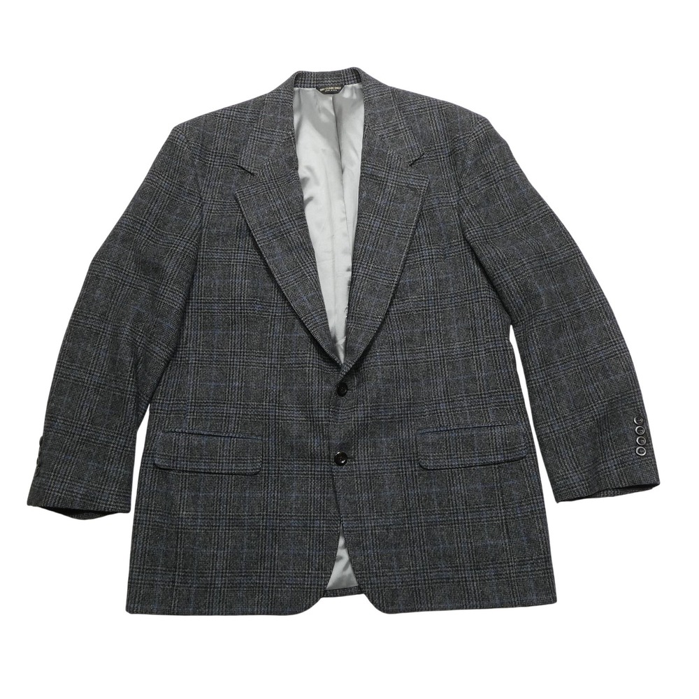 Brooks Brothers Blazer Mens Large 43R Gray Blue Plaid 100% Camel Hair Sport Coat